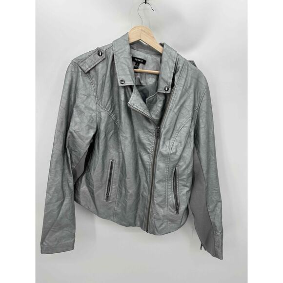 Torrid Silver Faux Leather Asymmetrical Biker Jacket Women Size 2 - Picture 1 of 11